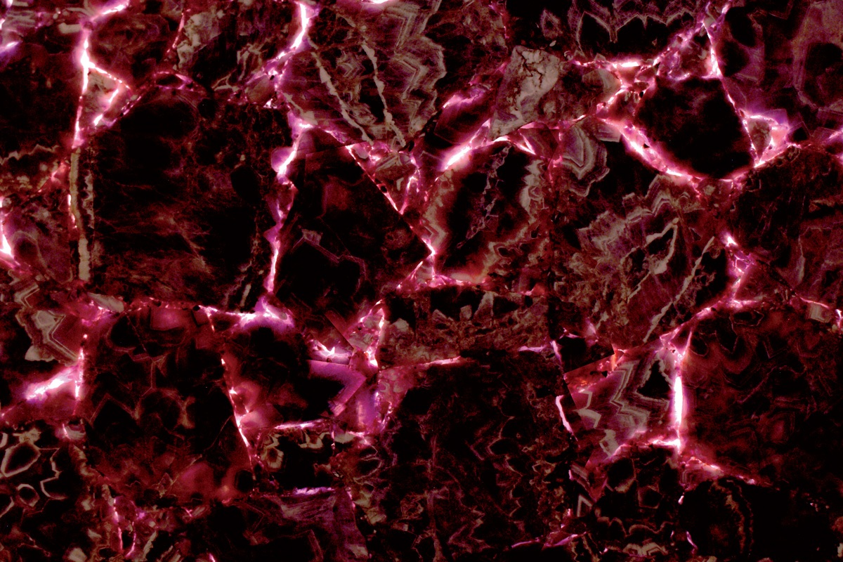 Backlit amethyst panel, close view