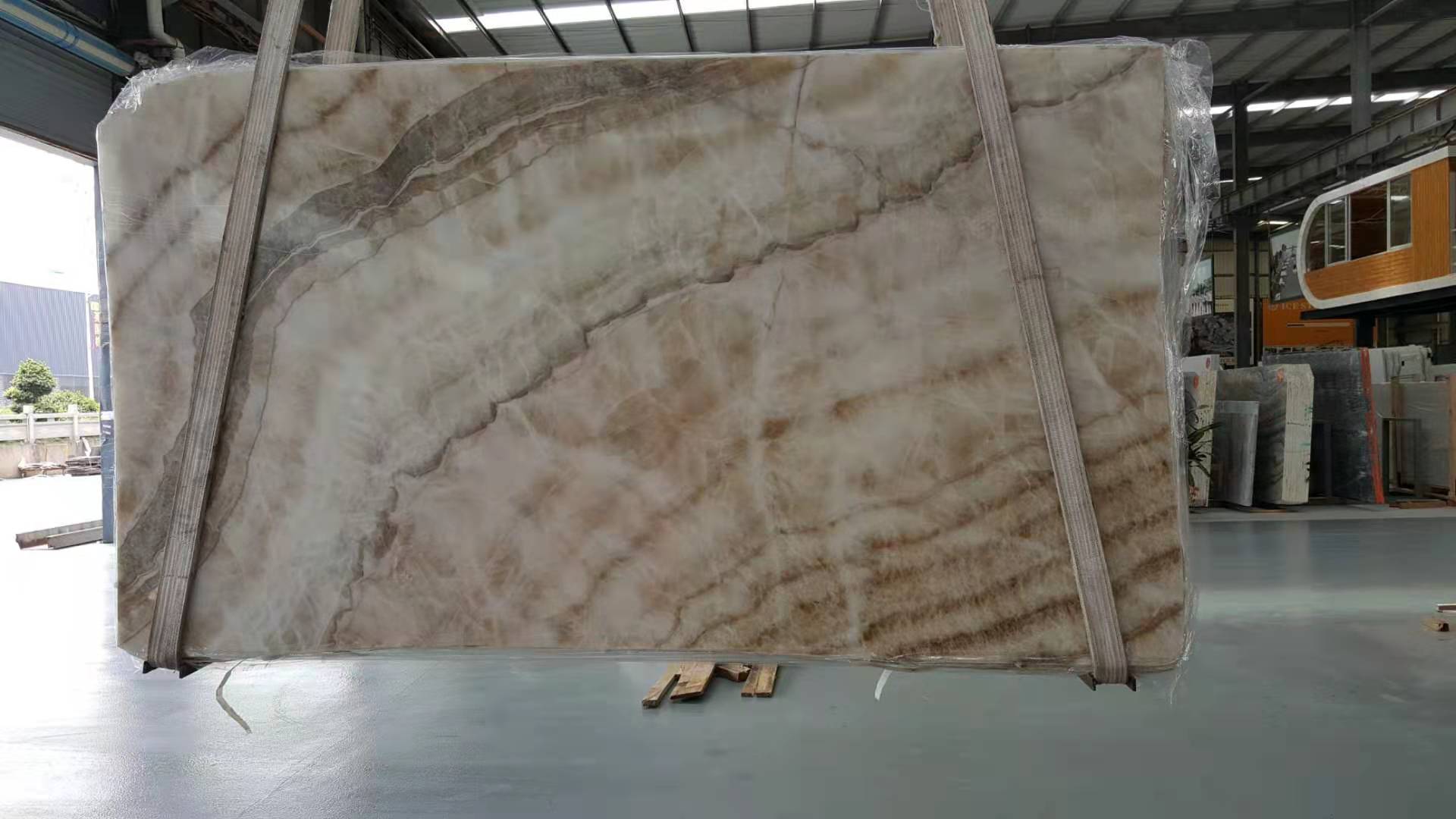 Vein-cut onyx panel, backlit